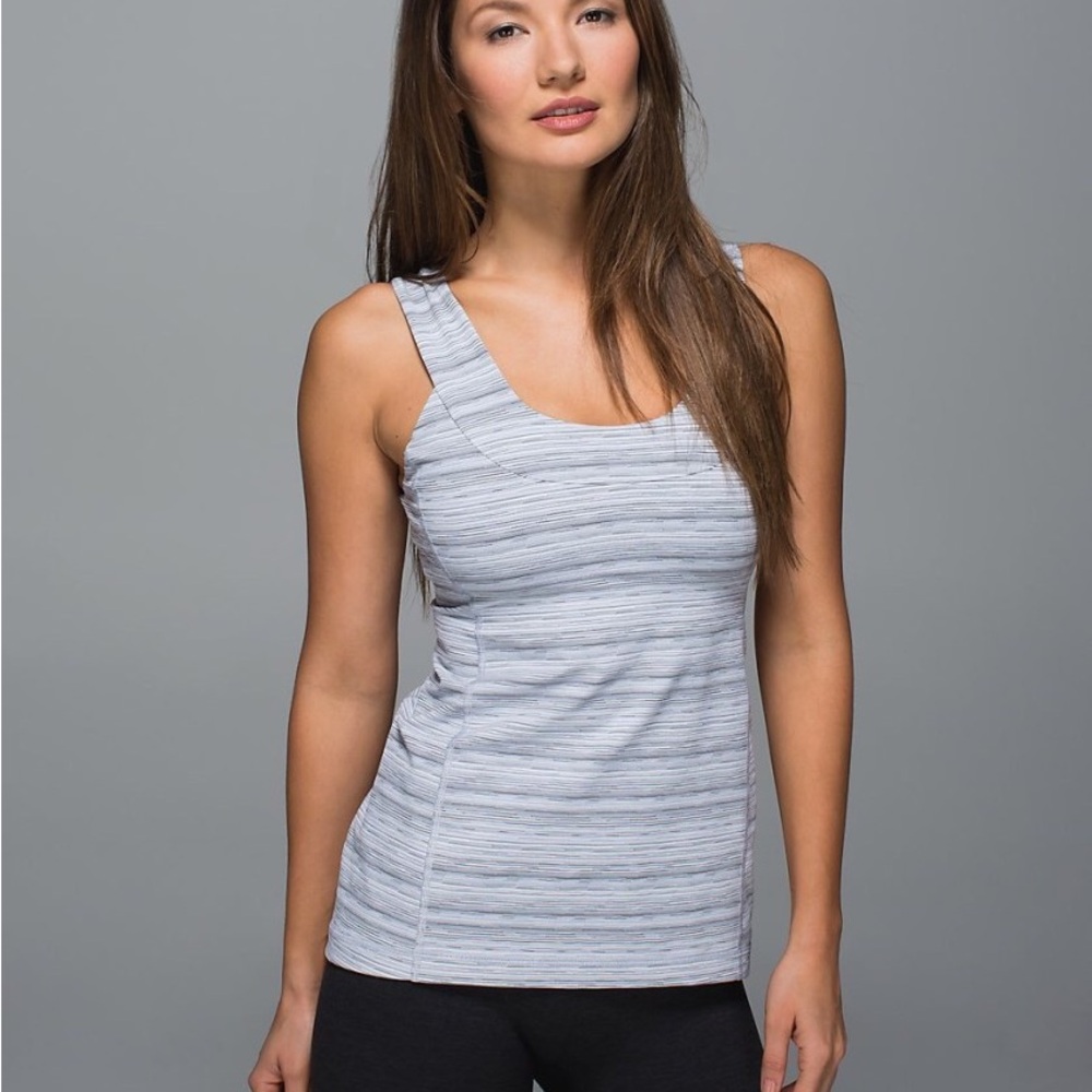 Lululemon Scoop Neck Low Back Mini Cyber Stripe White Silver Fox Tank 10